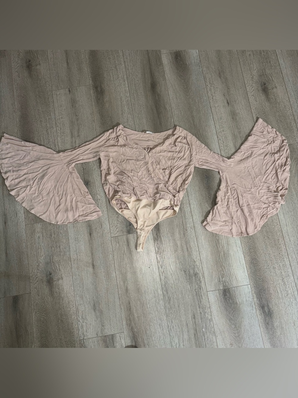 Whimsigoth Blush Nude Wizard Sleeve Bodysuit - Flowy Fairycore Festival Top Sz M